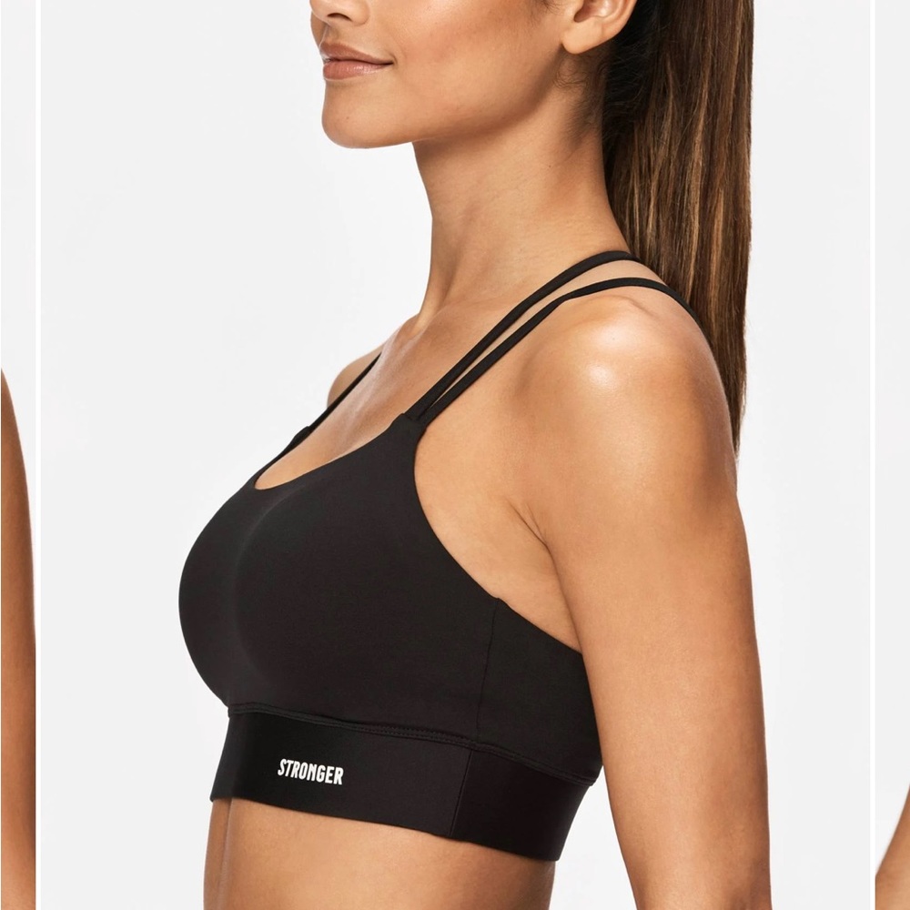 Stronger Strappy Sports Bra Medium Support Molded Cups, Black Size XS